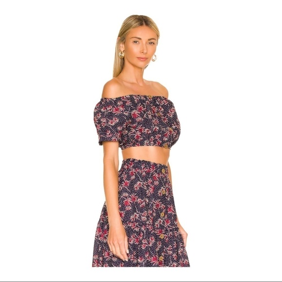 NEW Eberjey Harper Crop Top in Peacoat and Brick Elastic On or Off Shoulder - Picture 2 of 9